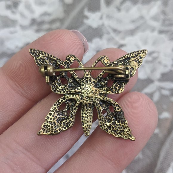 VTG aurora borealis rhinestone butterfly pin - Picture 4 of 4